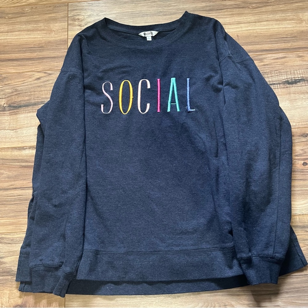Wildfox Navy crew neck Sweatshirt with Colorful Print with SOCIAL words